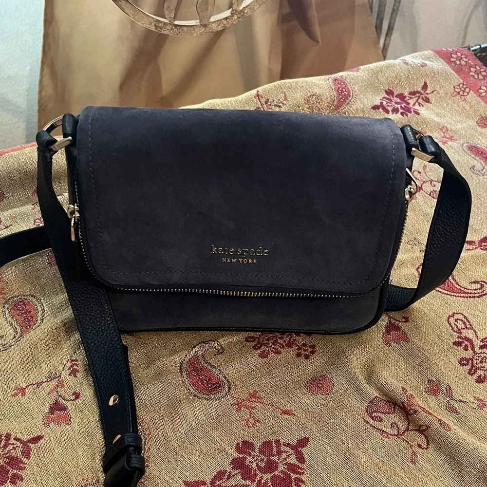 Kate Spade suede and leather Midnight deep Blue Crossbody Bag - Picture 1 of 15